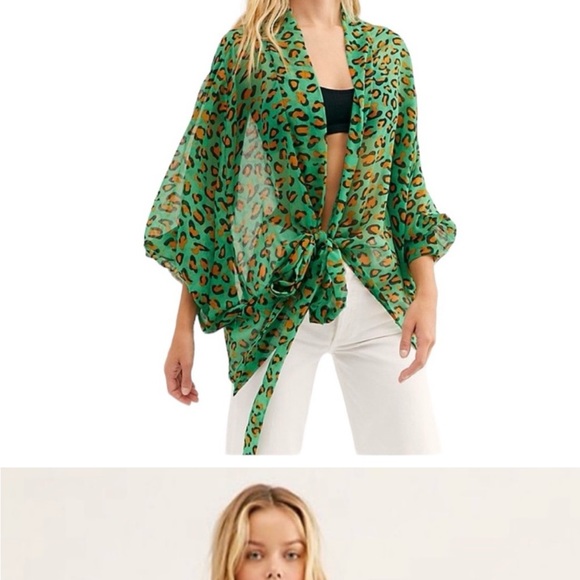 Free People Tops - Free People Green Leopard Print Sheer Top